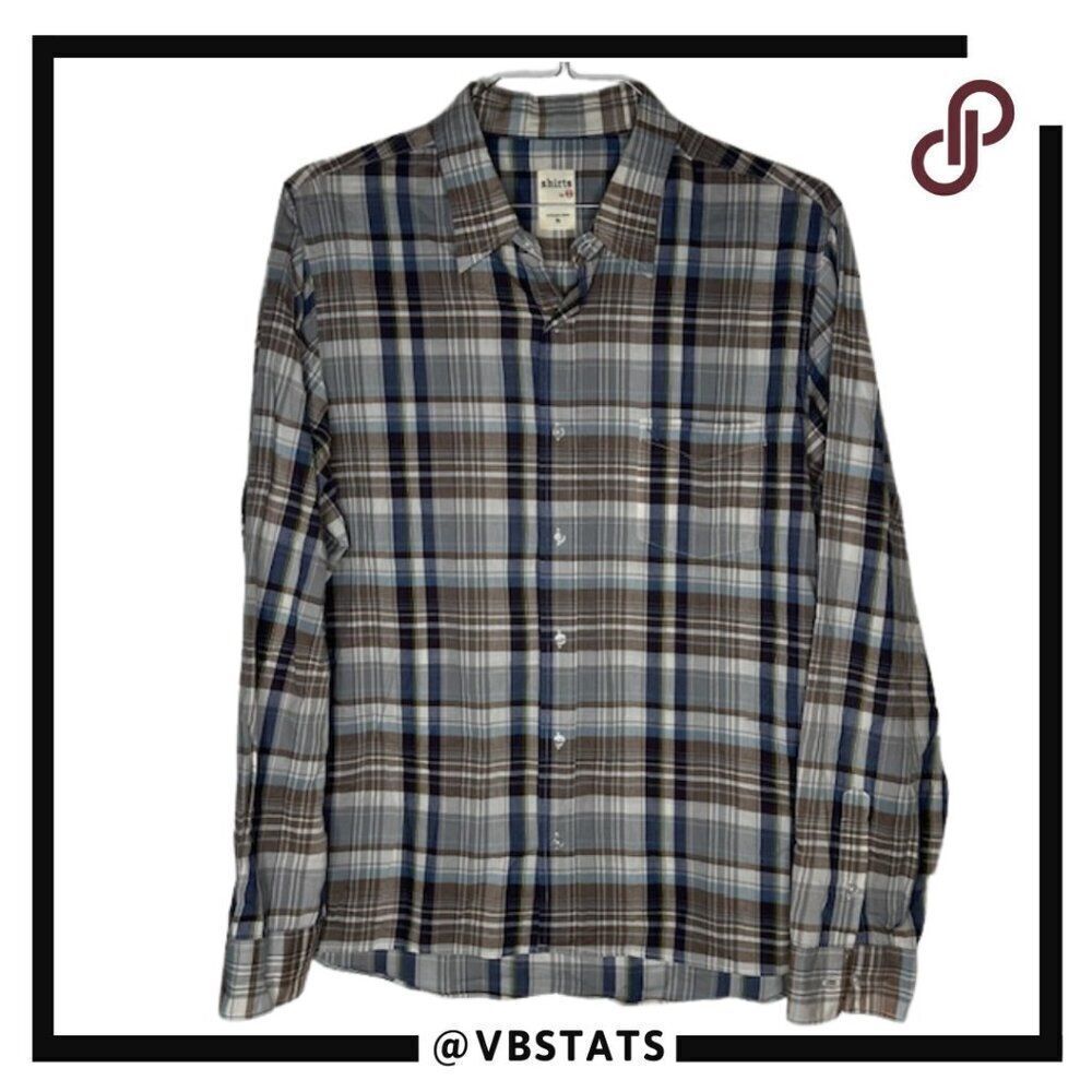 Adriano Goldschmied Shirts by AG Brown/Navy/Cream‎ Plaid in Athletic Wear XL